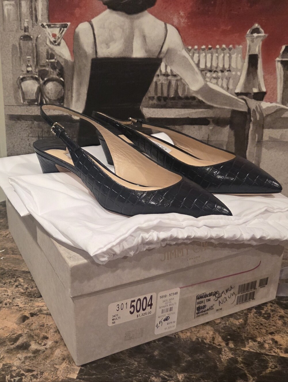 NWT!! JIMMY CHOO Gemma 40 Navy Croc Slingback Pumps Low Heel SZ 8.5